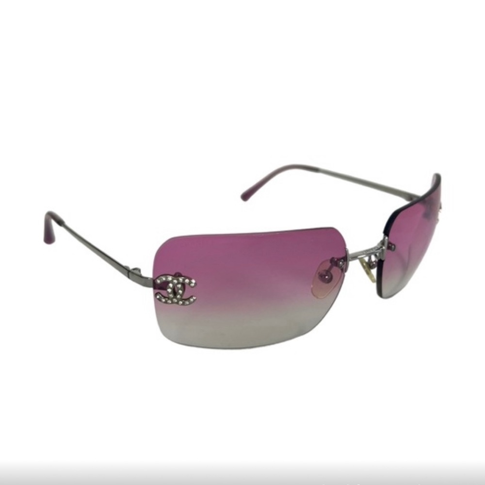 Chanel CC Rhinestone Logo Rimless Sunglasses